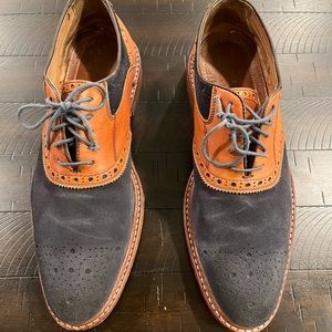 JOHNSTON & MURPHY MEN’S NAVY SUEDE AND BROWN LEATHER SIZE 11 IN EXCELLENT